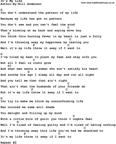 Country Music:It s My Life Lyrics and Chords