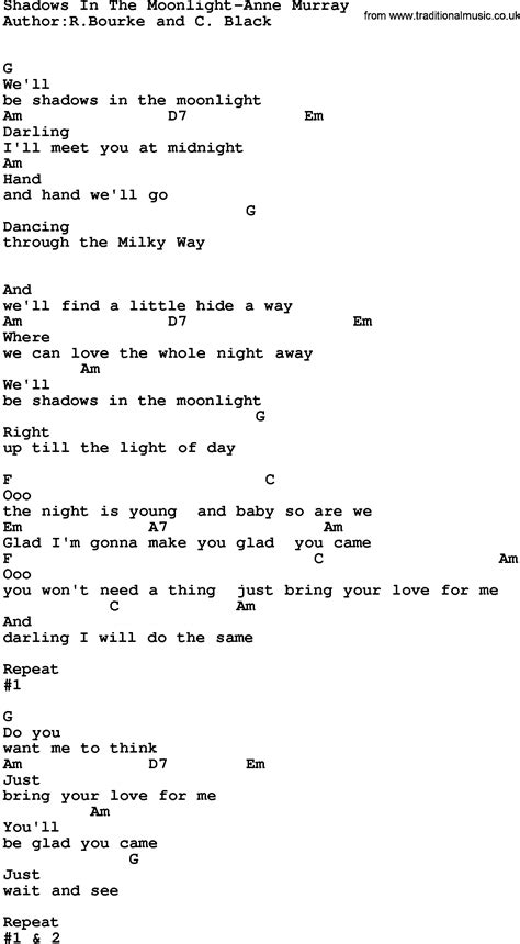 Country Music:Shadows In The Moonlight Anne Murray Lyrics ...