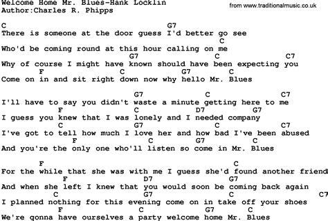Country Music:Welcome Home Mr Blues Hank Locklin Lyrics ...