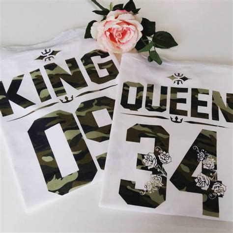 Couple shirts King Queen with green camouflage print ...