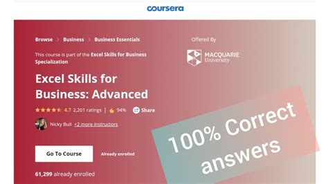 Coursera | Excel Skills for Business : Advanced all quiz 100% correct ...