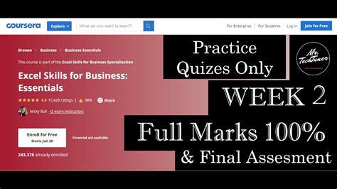 Coursera Excel Skills for Business: Essentials Week 2 Practice Quiz ...
