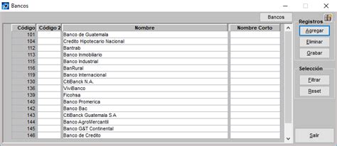 Crear nombre de bancos