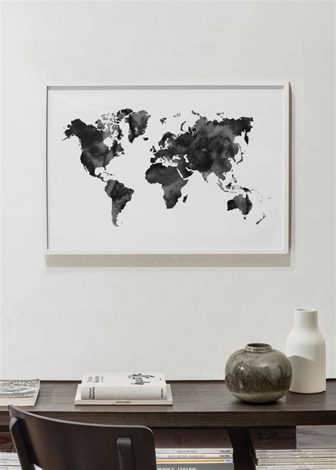 Cuadro del mapa del mundo en blanco y negro   Cuadros de ciudades y ...