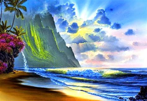 cuadro pintura paisajes bonitos de verano playa ...
