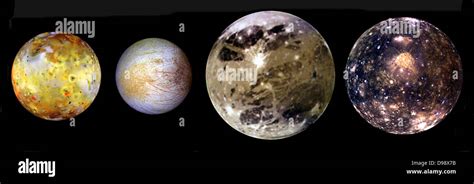 Cuatro lunas de Júpiter se muestra a escala. Estos cuatro grandes lunas ...