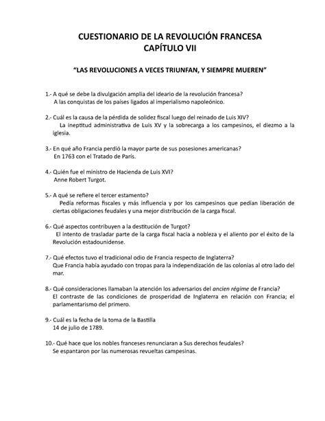 Cuestionario DE LA Revolución Francesa   StuDocu