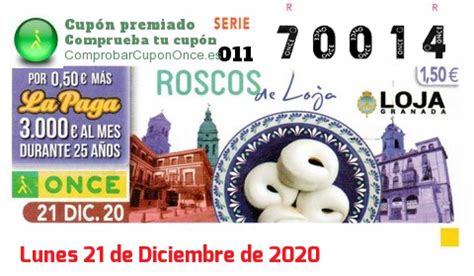 Cupon ONCE del Lunes 21 de Diciembre de 2020   Nº 70014 ...