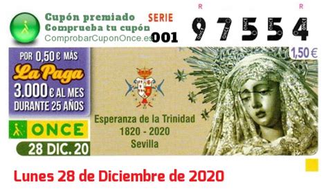 Cupon ONCE del Lunes 28 de Diciembre de 2020   Nº 97554 ...