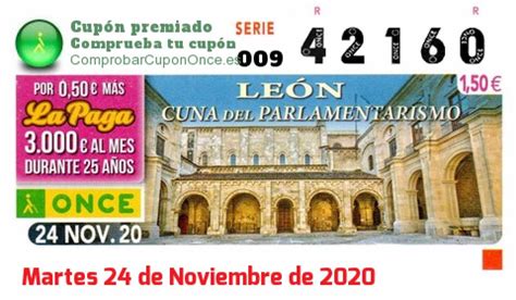 Cupon ONCE del Martes 24 de Noviembre de 2020   Nº 42160 ...