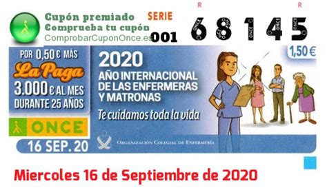 Cupon ONCE del Miércoles 16 de Septiembre de 2020   Nº ...