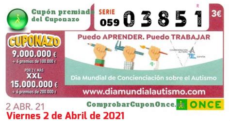 Cuponazo ONCE del Viernes 2 de Abril de 2021   Nº 03851 ...