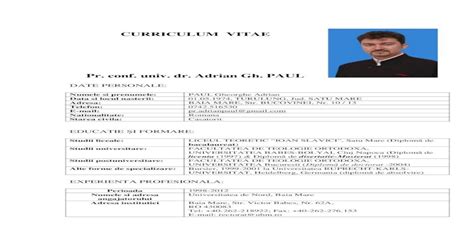 CURRICULUM VITAE Pr. conf. univ. dr. Adrian Gh.   Paul Adrian... 1 ...