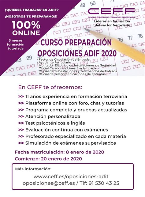 Curso preparación oposiciones ADIF 2020  online    CEFF