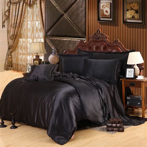 Custom made Black Luxury Bedding Sets Solid Satin 4 Pcs ...