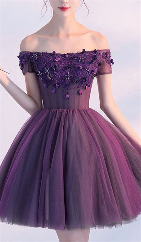 Cute A Line Dark Purple Homecoming Dresses,Off shoulder Short Prom ...