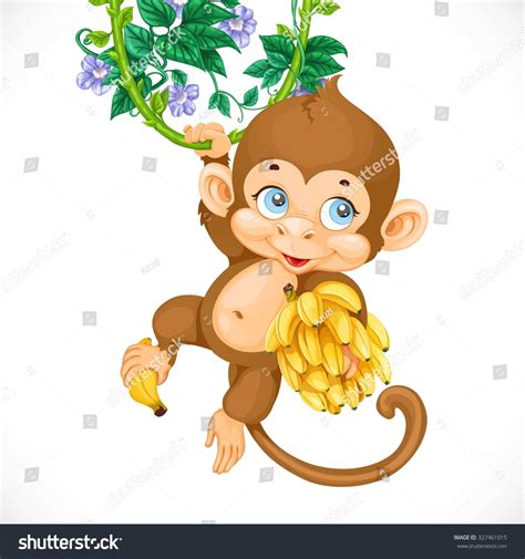 Cute Baby Monkey Banana Isolated On Stock Vector 327461015 ...