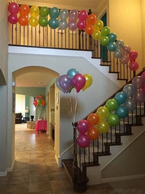 Cute balloons on stairway. Balloon decorations for party ...