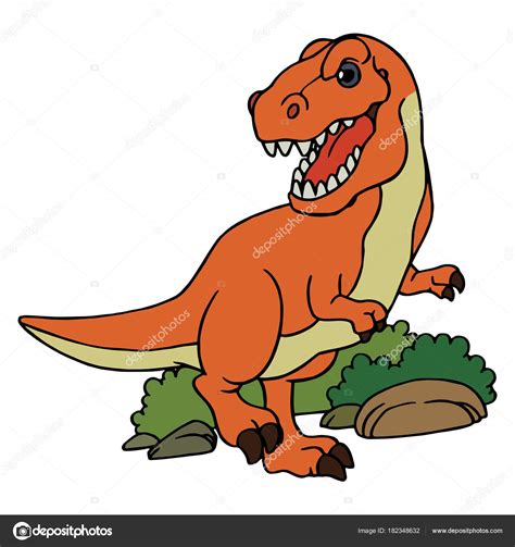 Cute Cartoon Dinosaur Tyrannosaurus White Background Childrens Prints ...