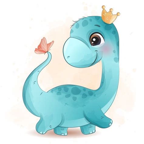 Cute Dinosaur Playing With Butterfly Illustration | Dibujos de animales ...