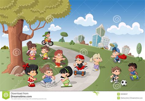 Cute Happy Cartoon Kids Playing Stock Illustration ...