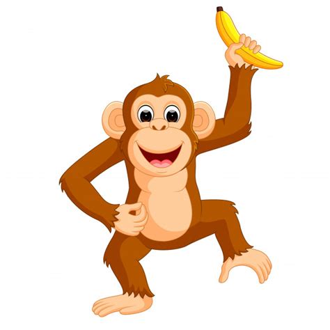 Cute monkey cartoon eating banana | Premium Vector