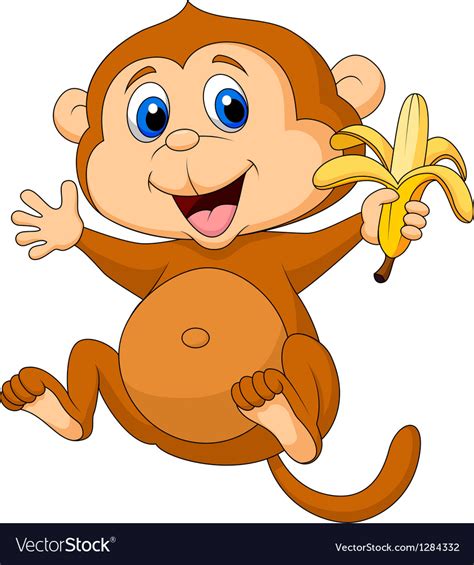 Cute monkey cartoon eating banana Royalty Free Vector Image