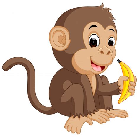 Cute monkey cartoon eating banana Vector | Premium Download