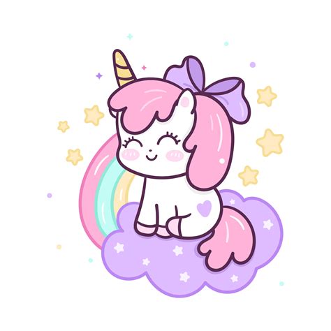 Cute unicorn cartoon with rainbow and cloud   Download ...