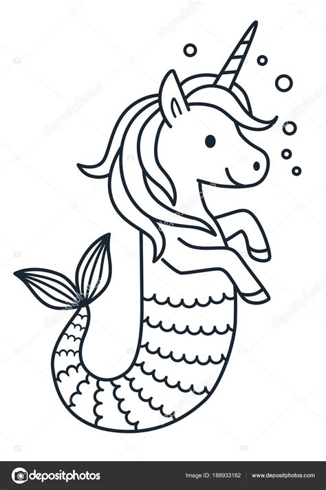 Cute unicorn mermaid vector coloring page cartoon ...