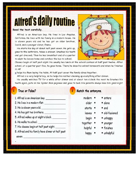 Daily routine , reading comprenhesion   Interactive worksheet