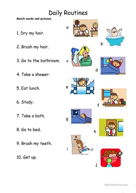 Daily Routines 1   match worksheet   Free ESL printable worksheets made ...