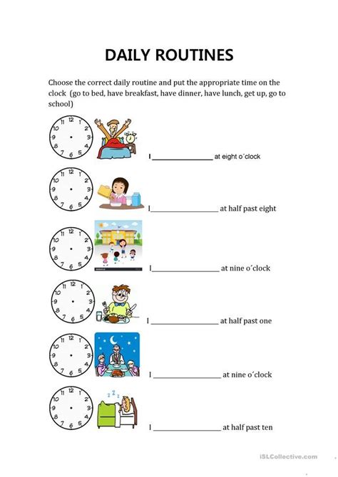 daily routines and hours | Daily routine worksheet, Printable ...