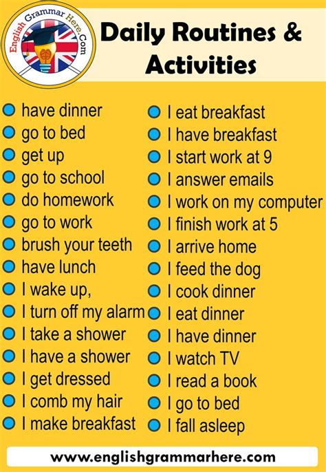 Daily Routines in English   English Grammar Here | English phrases ...