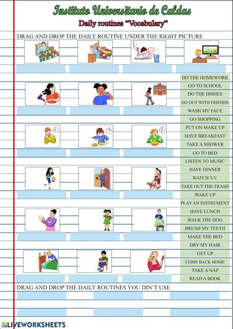 Daily routines vocabulary   Interactive worksheet | Daily routine ...
