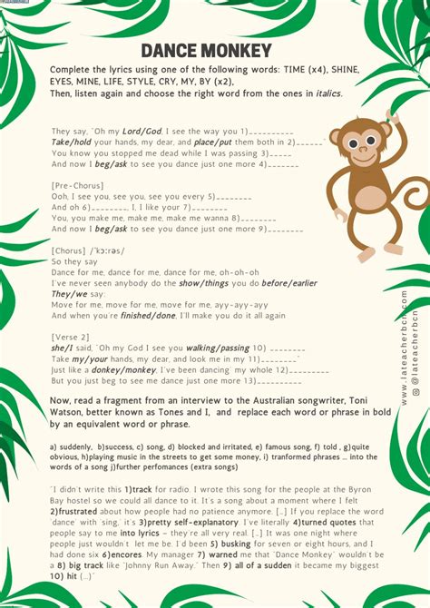 Dance Monkey by Tones and I   Interactive worksheet