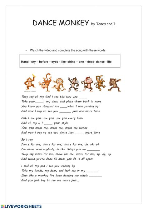 Dance Monkey   Interactive worksheet