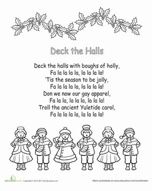 Deck the Halls  Printable Lyrics | Worksheet | Education.com