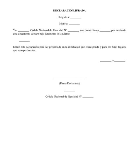 Declaración Jurada   Modelo en Formatos Word y PDF