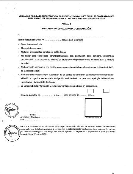 Declaración jurada para contrato docente 2016 ¡Descargar ...