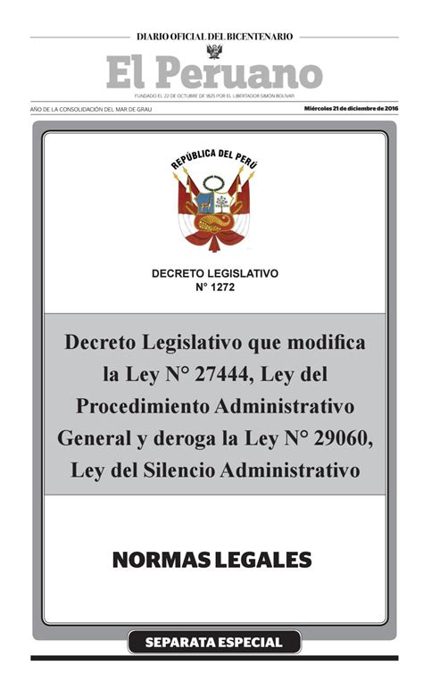 Decreto legislativo nº 1272 modifica la ley 27444 y l aley ...