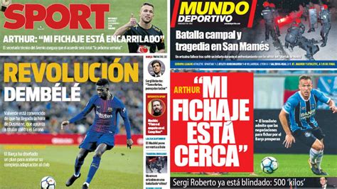 Dembélé y Arthur, titulares en las portadas de Barcelona ...