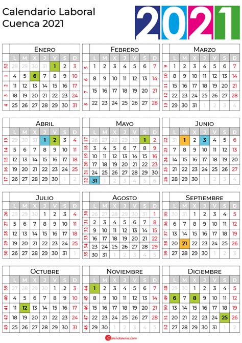 Descargar Calendario Laboral Cuenca 2021 Para Imprimir