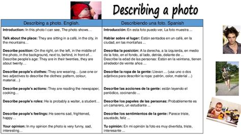 Describing a photo. English. Describiendo una foto. Spanish ...