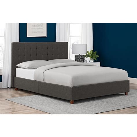 DHP Emily Gray Upholstered Linen Queen Size Bed Frame ...