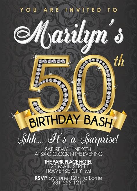 Diamond 50th Birthday Invitation   Adult Birthday Party ...