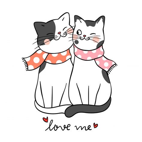 Dibujar amor de pareja de gato con la palabra me aman ...