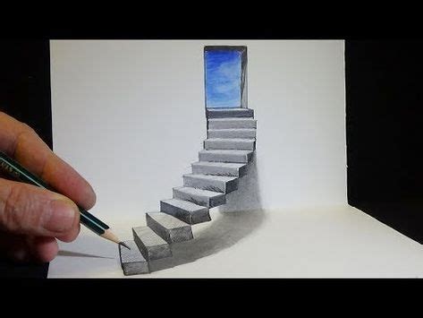 Dibujo 3D para niños   Cómo dibujar la escalera roja en el agujero ...