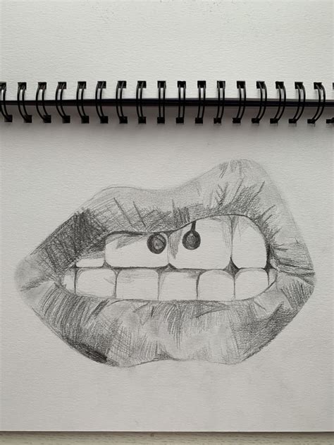 Dibujo a lápiz fácil de labios con piercing | Dibujos ...