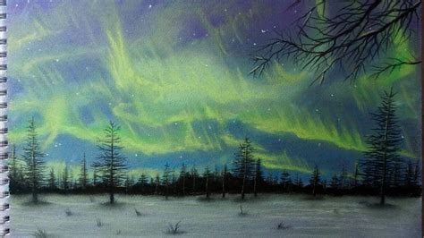 Dibujo de la Aurora Boreal con Tizas Pastel   Dibujando ...